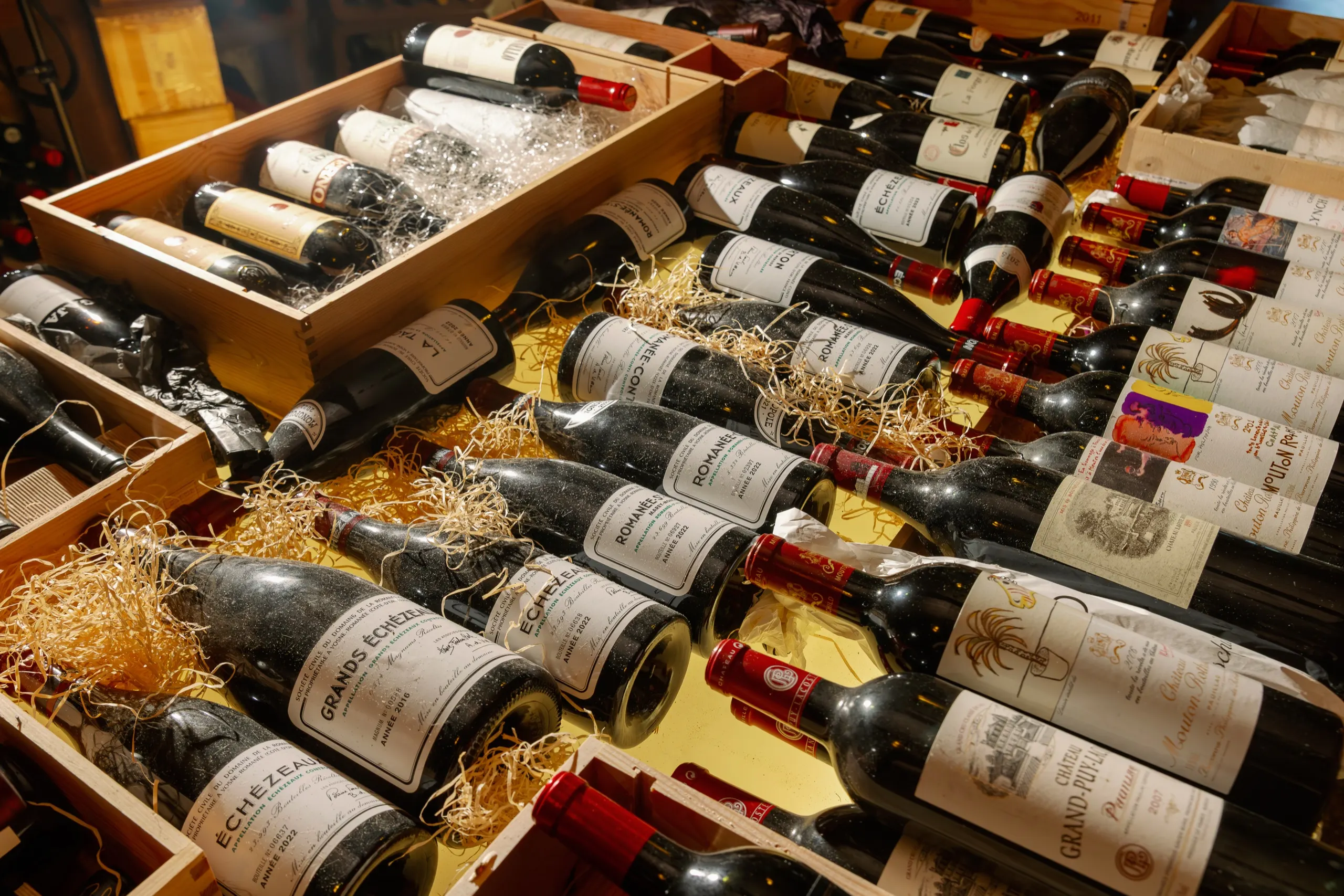 Tabla’s cellar with crates of fine bottles